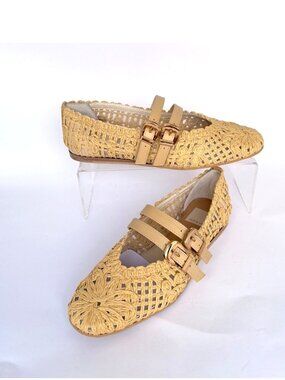 Dolce Vita Baylee Sunflower Natural Flats Summer Raffia Mary Janes Size 7.5